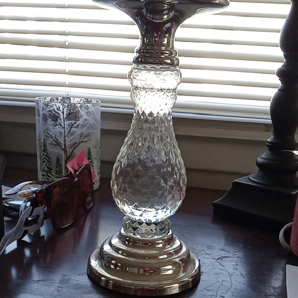 Elegant Crystal and Silver Candle Holder